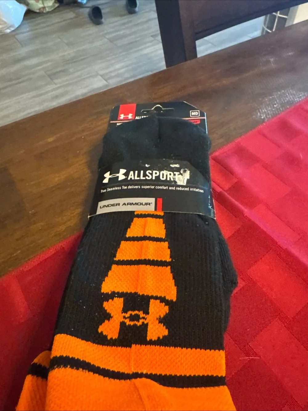 Under Armour Men's Black & Orange Performance Crew Socks